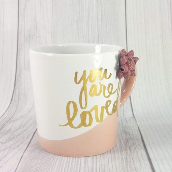 You Are Loved Mug Gift White Pink Love Lovers Coffee Tea Cup with Pink Ribbon - Picture 4 of 11